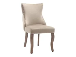 Juego de 2 sillas de comedor, silla decorativa tapizada con ribete de tachuelas, tela de terciopelo, patas de madera maciza, beige.