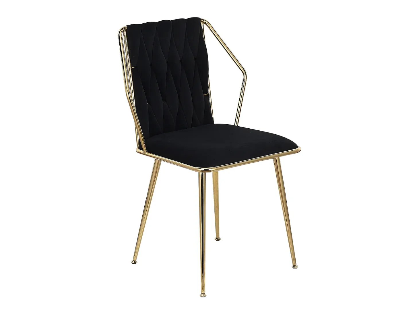 Juego de 2 sillas de comedor de terciopelo, con cómodos cojines y respaldo tejido a mano, patas resistentes de metal dorado, color negro