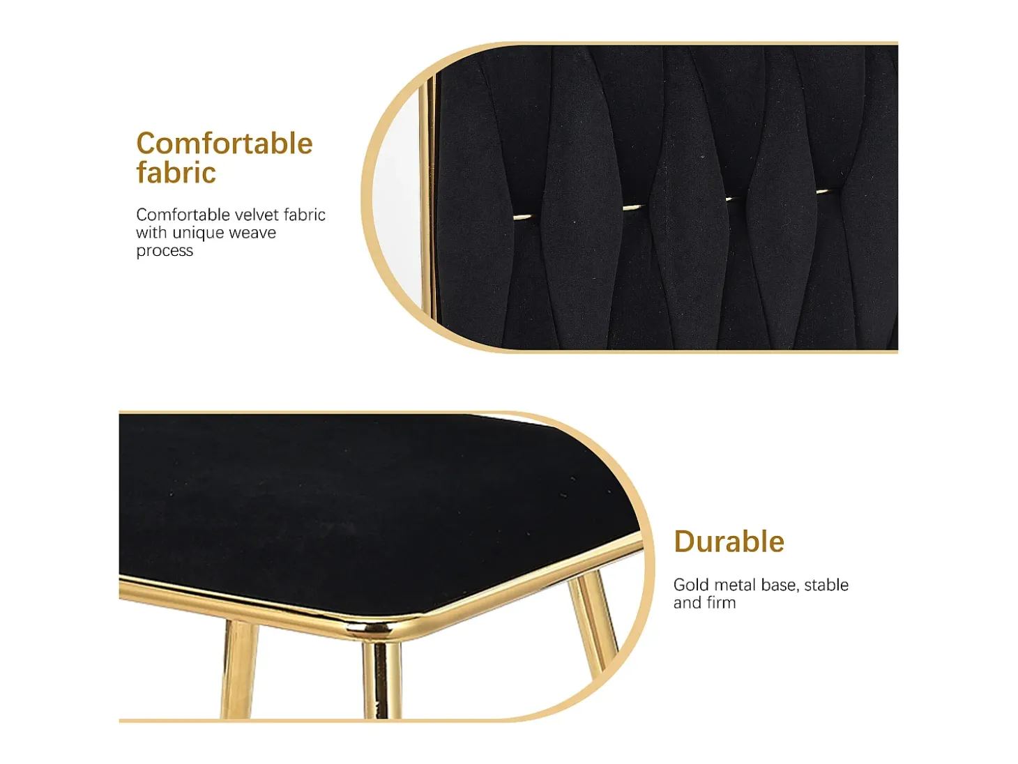 Juego de 2 sillas de comedor de terciopelo, con cómodos cojines y respaldo tejido a mano, patas resistentes de metal dorado, color negro
