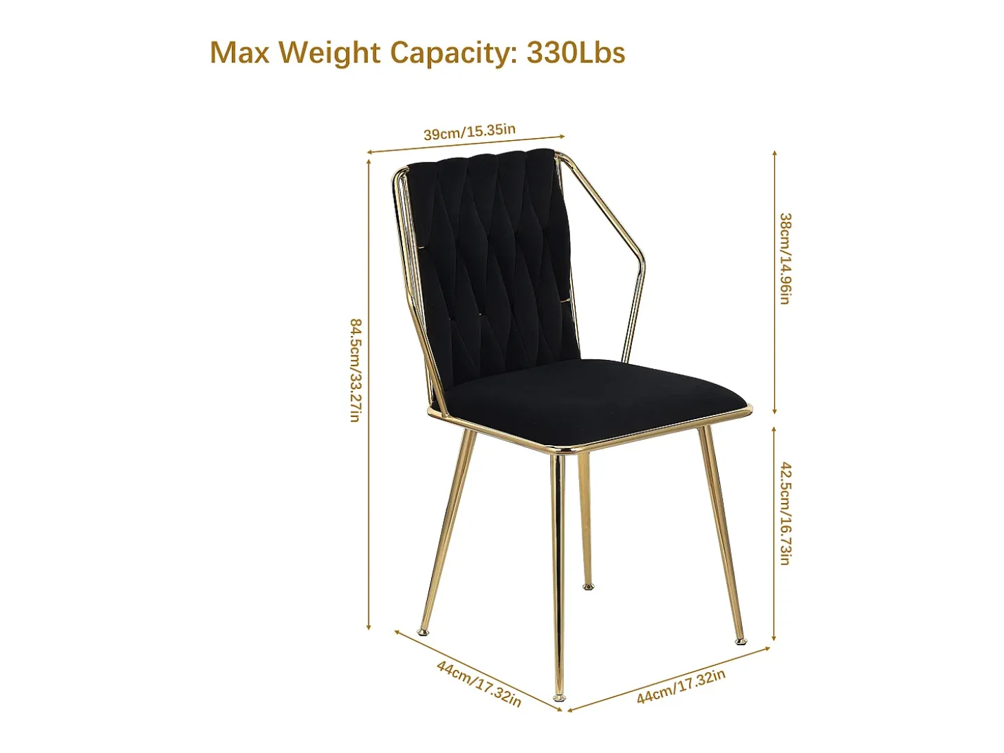 Juego de 2 sillas de comedor de terciopelo, con cómodos cojines y respaldo tejido a mano, patas resistentes de metal dorado, color negro