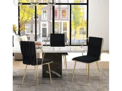 Juego de 2 sillas de comedor de terciopelo, con cómodos cojines y respaldo tejido a mano, patas resistentes de metal dorado, color negro