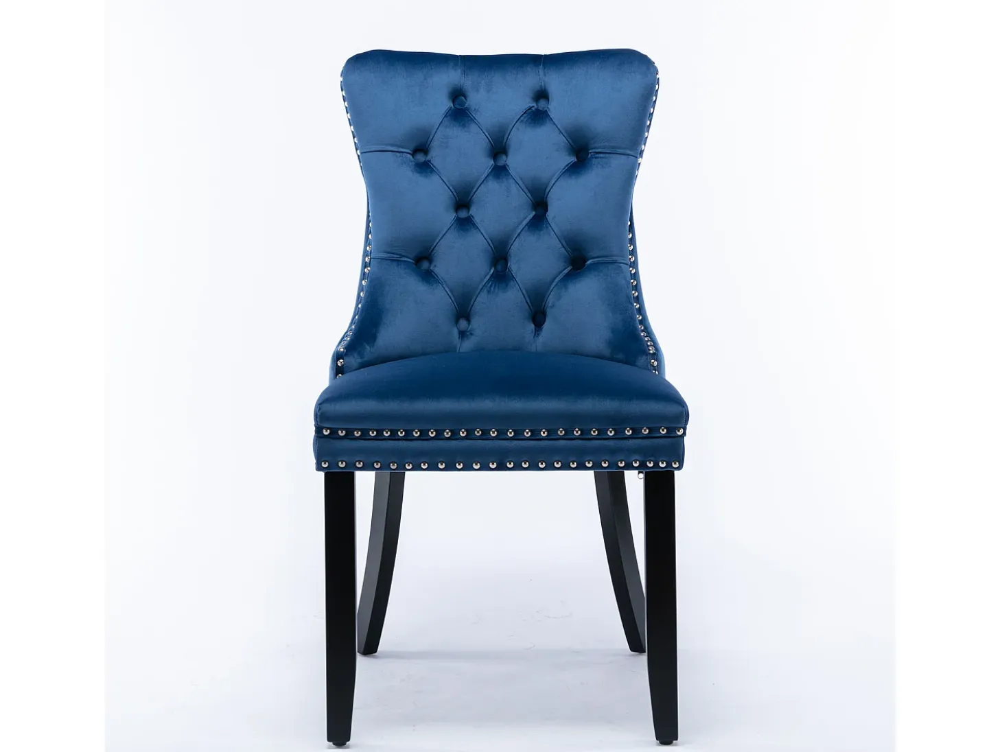 Juego de 2 sillas de comedor en terciopelo azul con tachuelas decorativas y respaldo acolchado
