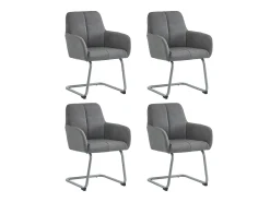 Juego de 4 sillas de comedor con reposabrazos, piel sintética, patas de metal curvadas, gris (56x56x76 cm)