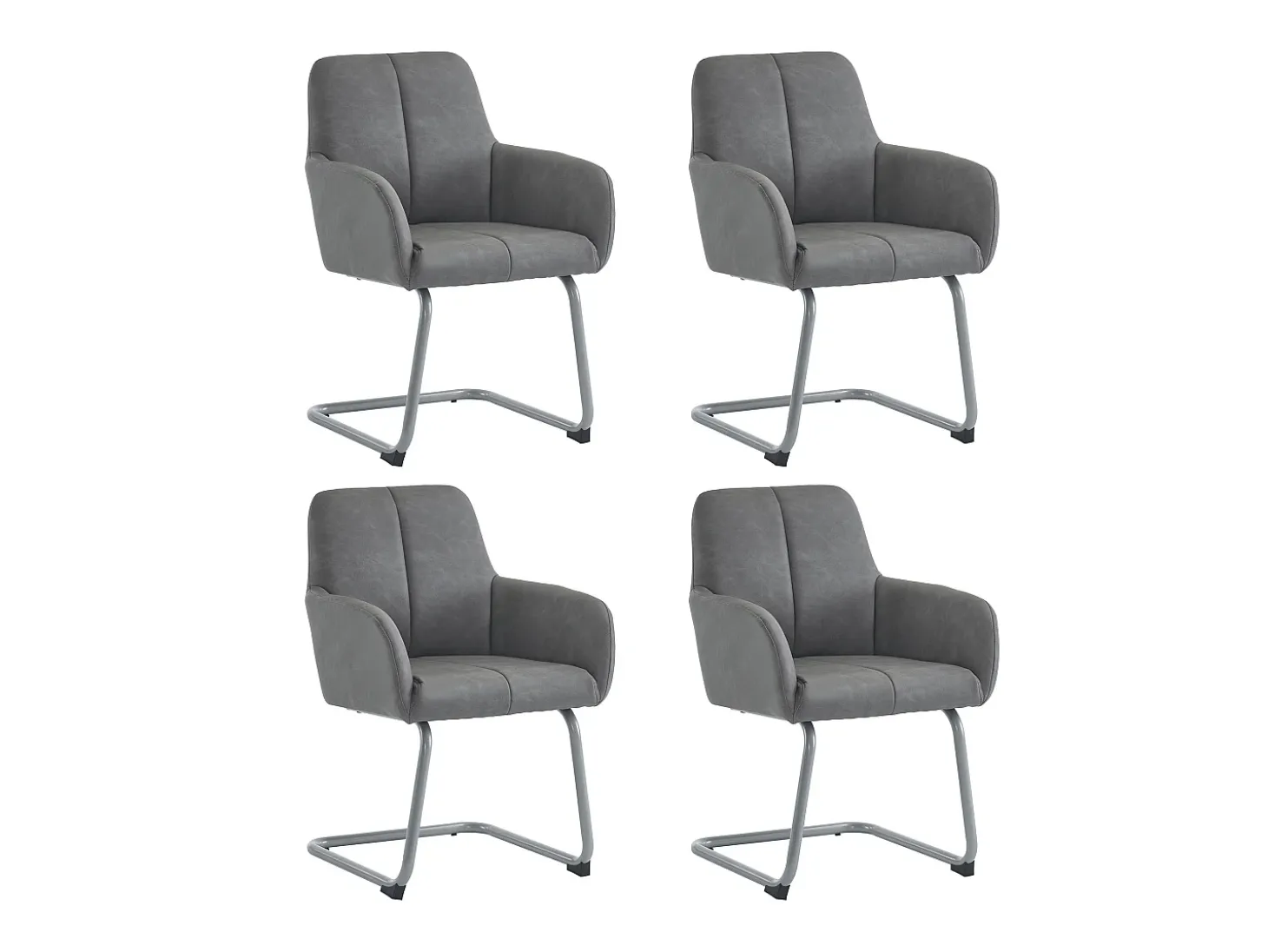Juego de 4 sillas de comedor con reposabrazos, piel sintética, patas de metal curvadas, gris (56x56x76 cm)