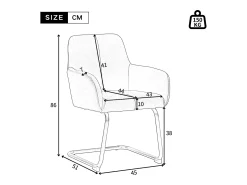 Juego de 4 sillas de comedor con reposabrazos, piel sintética, patas de metal curvadas, gris (56x56x76 cm)