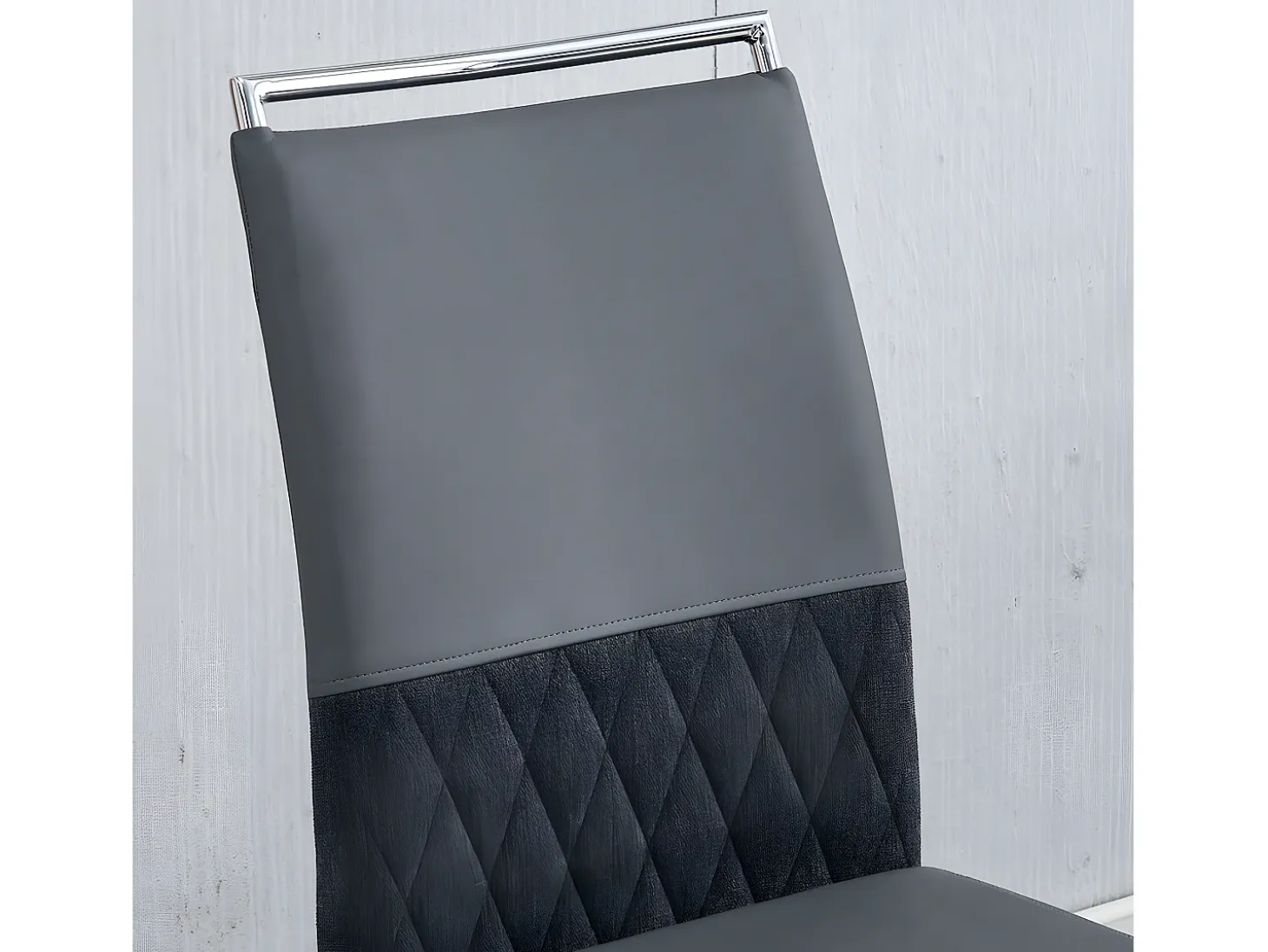 Juego de 2 sillas de comedor - piel sintética y respaldo de lino - gris