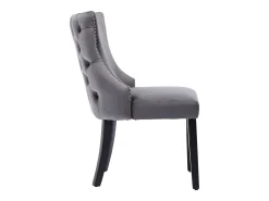 Juego de 2 sillas de comedor - Terciopelo y madera maciza - Respaldo con motivos de rombos - Gris y negro