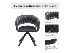 Juego de 4 sillas de comedor - 64 x 54 x 77 cm - Silla de tocador - Patas de garra ajustables - Terciopelo - Gris