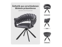 Juego de 4 sillas de comedor - 64 x 54 x 77 cm - Silla de tocador - Patas de garra ajustables - Terciopelo - Gris