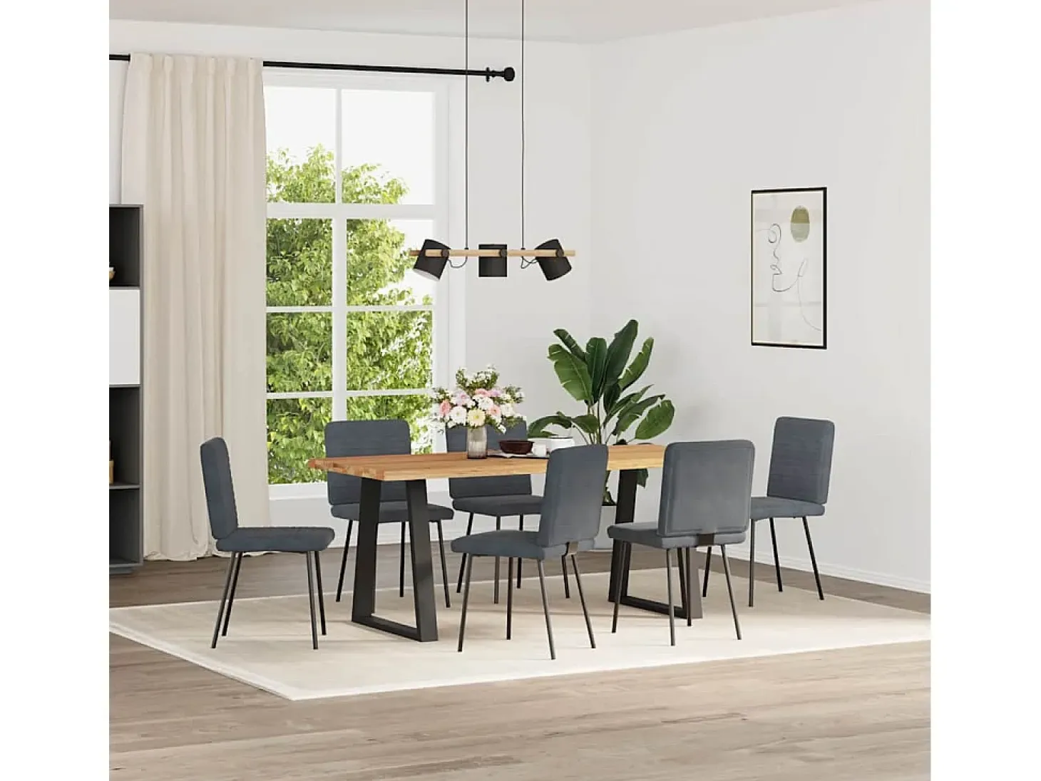 Juego de 6 sillas de comedor de terciopelo gris oscuro
