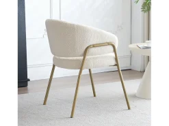 Juego de 2 sillas de comedor blancas, modernas, de terciopelo de cordero, patas doradas