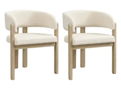 Juego de 2 sillas de comedor de madera maciza - 60 x 51 x 80 cm - respaldo curvo - tapizado de bucle - natural