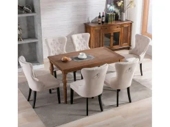 Juego de 4 sillas de comedor tapizadas en lino - 53 x 54 x 97 cm - patas de roble - sillón - beige