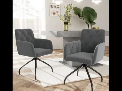 Juego de 2 sillas de comedor de terciopelo con giro de 360° - 85 x 60 x 46 cm - sillón tapizado - 4 patas de metal - negro