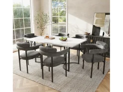 Juego de 2 sillas de comedor gris oscuro - Silla de comedor con respaldo y reposabrazos - ante - patas de metal negro