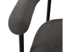 Juego de 2 sillas de comedor gris oscuro - Silla de comedor con respaldo y reposabrazos - ante - patas de metal negro