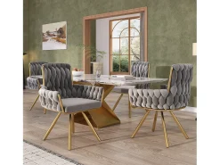 Juego de 2 sillas de comedor de terciopelo, giratorias 360° y base de metal – gris