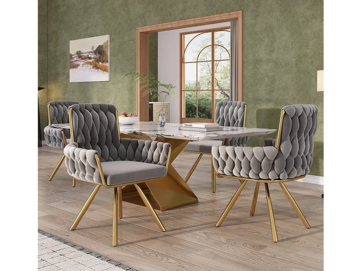Juego de 2 sillas de comedor de terciopelo, giratorias 360° y base de metal – gris