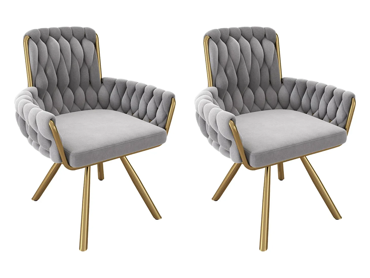Juego de 2 sillas de comedor de terciopelo, giratorias 360° y base de metal – gris