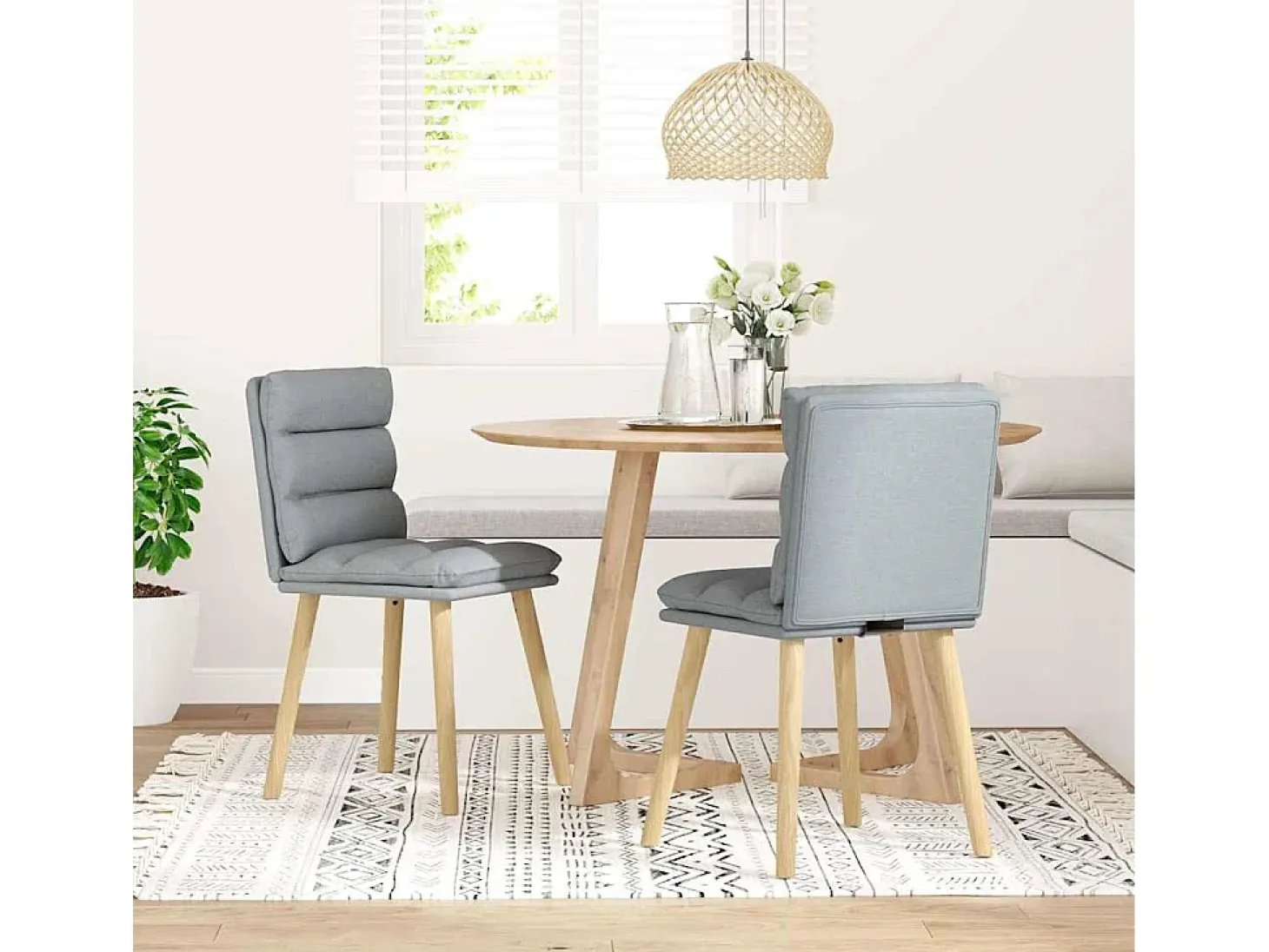 Juego de 2 sillas de comedor de tela gris claro