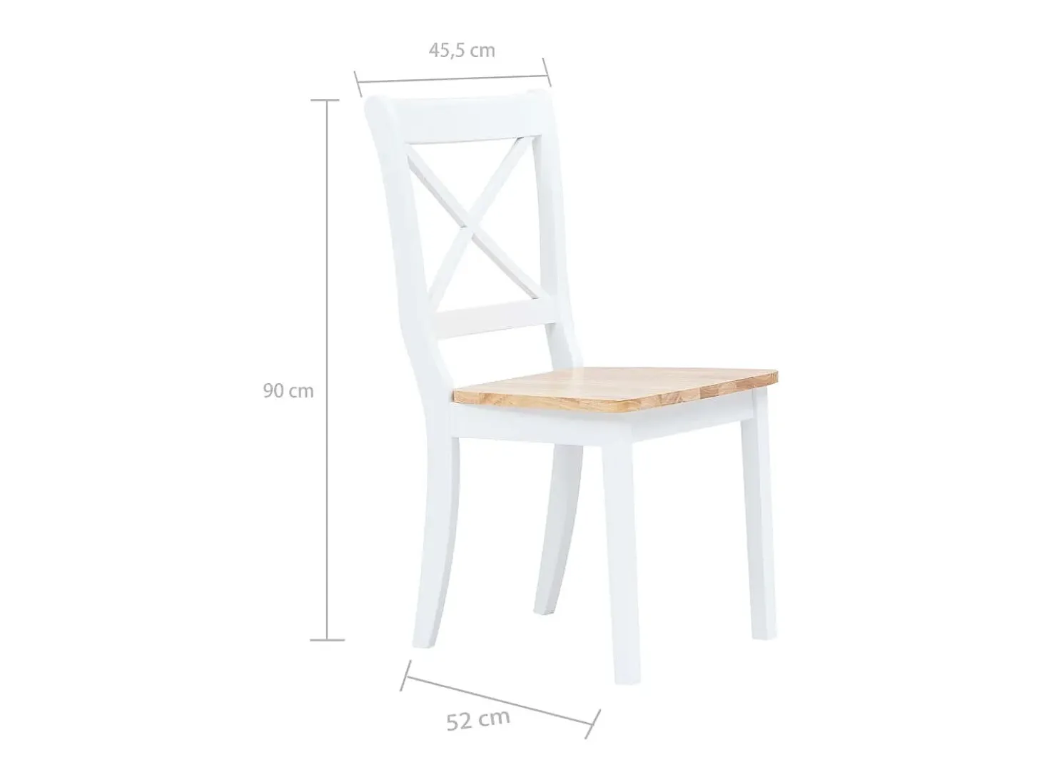 Juego de 4 sillas de comedor de madera maciza de caucho blanco y claro