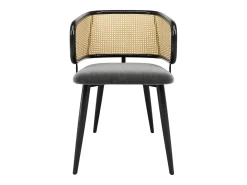 Juego de 4 sillas de comedor de terciopelo y metal con respaldo de ratán – gris