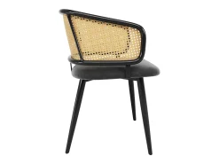 Juego de 4 sillas de comedor de terciopelo y metal con respaldo de ratán – gris