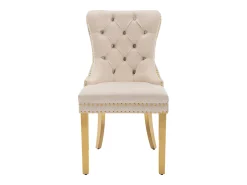 Juego de 2 sillas de comedor - Silla tapizada con tachuelas decorativas y patas de metal dorado - terciopelo beige