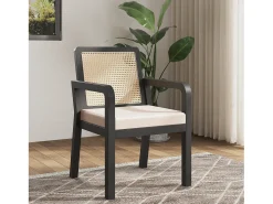 Juego de 4 sillas de comedor/vestidor de terciopelo - 56 x 57 x 83 cm - con respaldo de ratán - madera - negro