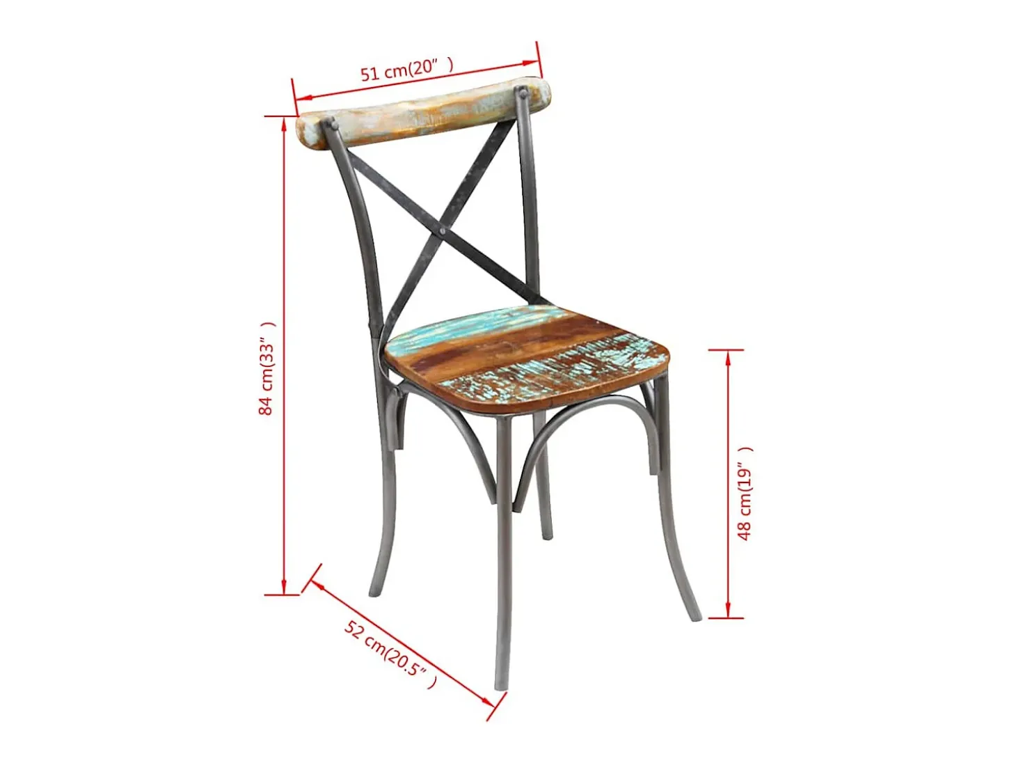 Juego de 6 sillas de comedor de madera maciza recuperada