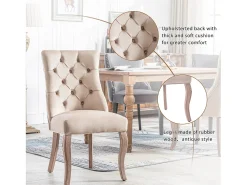 Juego de 2 sillas de comedor - Terciopelo y madera maciza - Respaldo con motivos de rombos - Beige