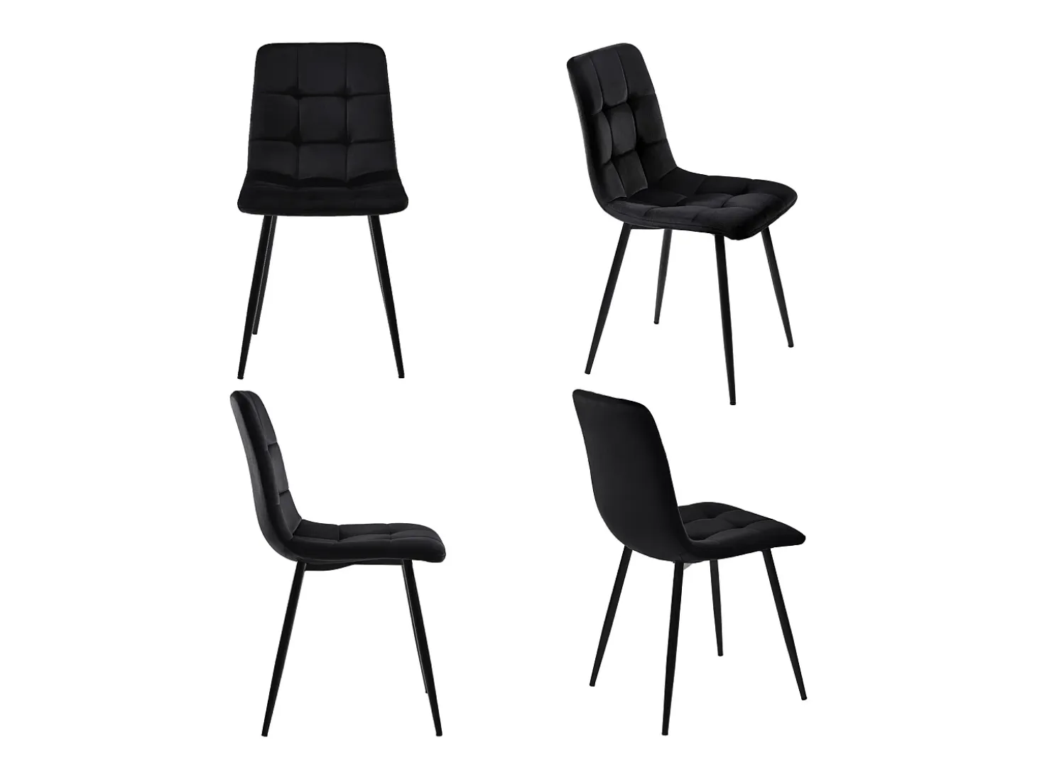 Juego de 4 sillas de comedor con respaldo, estructura de metal, terciopelo negro.