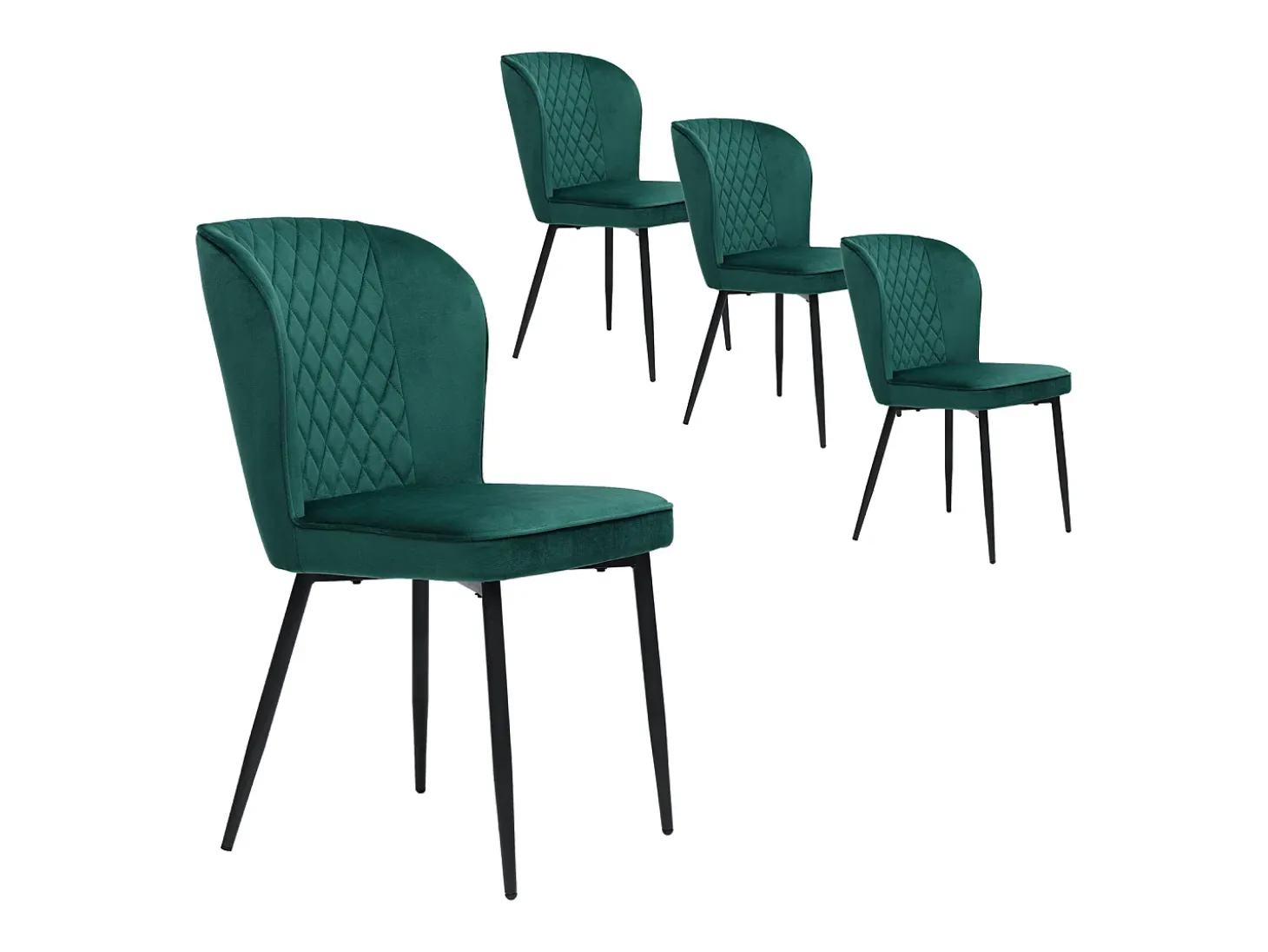Juego de 4 sillas de comedor, verde oscuro, diseño de silla tapizada con respaldo, terciopelo, estructura de metal