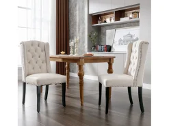 Juego de 6 sillas de comedor tapizadas en terciopelo - 49 x 61 x 100 cm - patas de roble - para dormitorio y sala de estar - beige