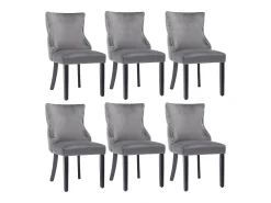 Juego de 6 sillas de comedor, terciopelo gris, con costuras de botones, estructura de madera maciza