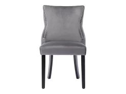 Juego de 4 sillas de comedor - terciopelo gris - con respaldo abotonado y patas de madera negras