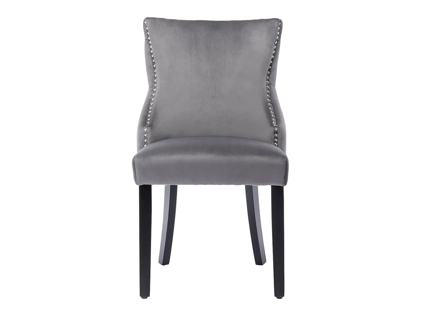 Juego de 4 sillas de comedor - terciopelo gris - con respaldo abotonado y patas de madera negras