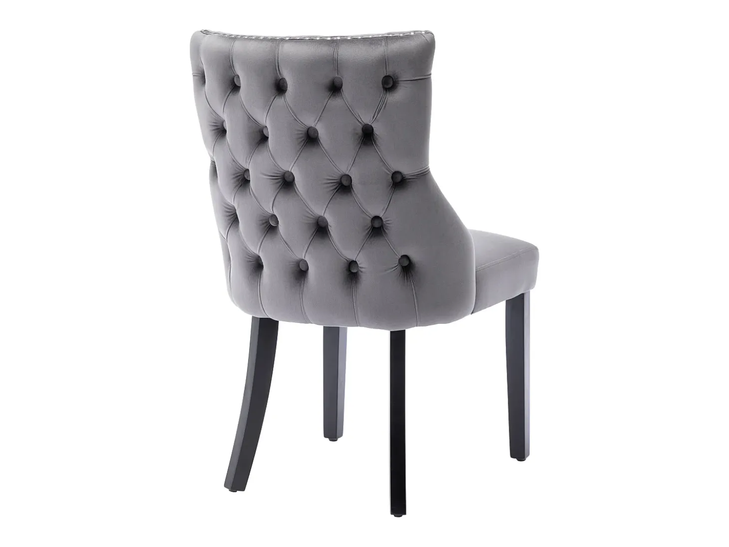 Juego de 4 sillas de comedor - terciopelo gris - con respaldo abotonado y patas de madera negras