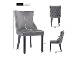 Juego de 4 sillas de comedor - terciopelo gris - con respaldo abotonado y patas de madera negras