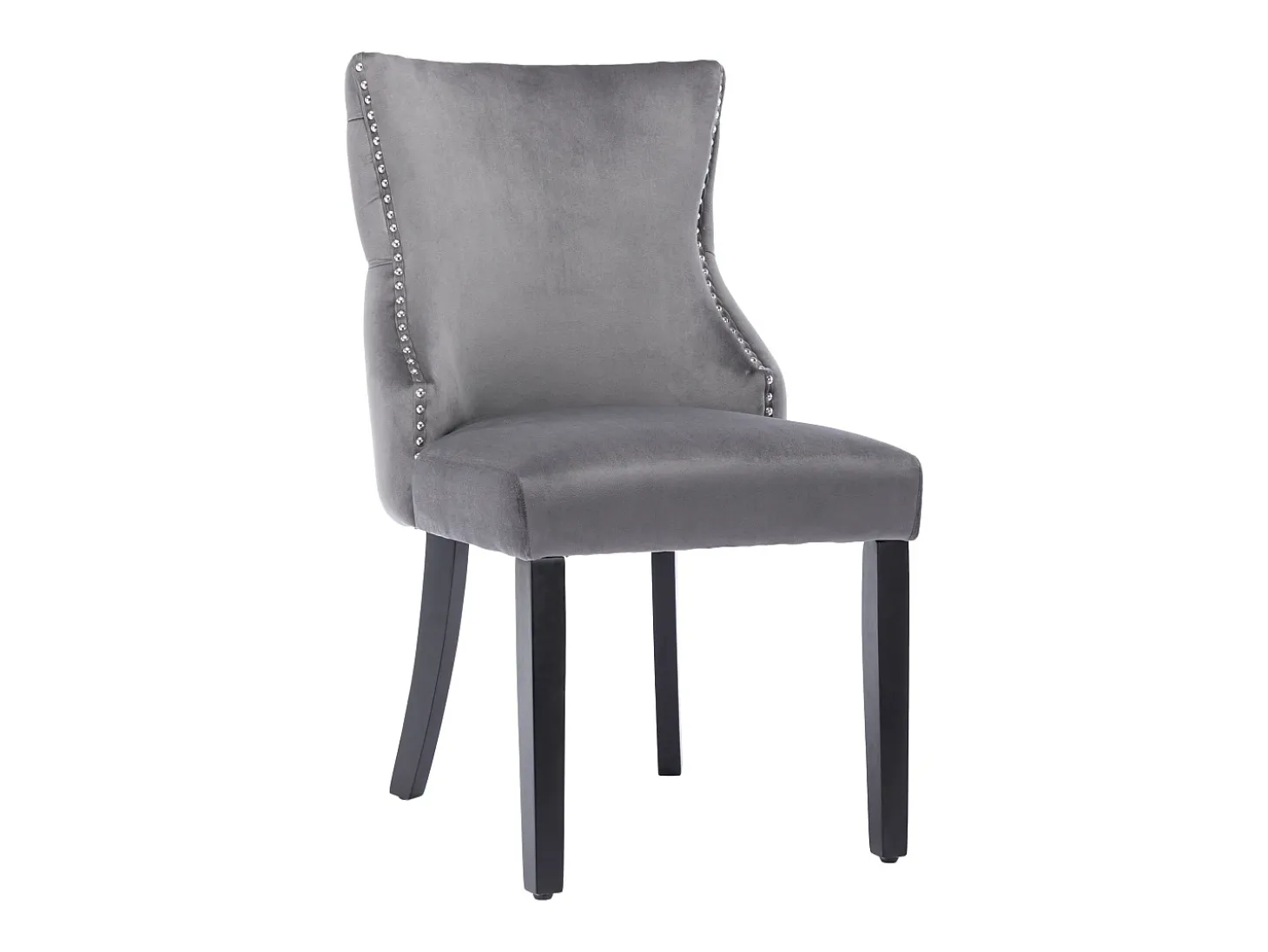 Juego de 4 sillas de comedor - terciopelo gris - con respaldo abotonado y patas de madera negras