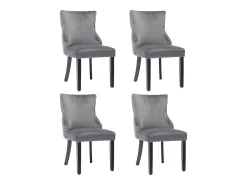 Juego de 4 sillas de comedor - terciopelo gris - con respaldo abotonado y patas de madera negras