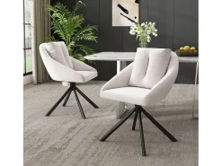 Juego de 2 sillas de comedor - con respaldo acolchado y función giratoria - terciopelo beige