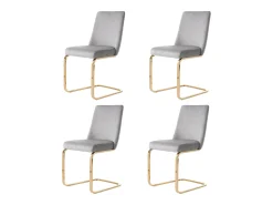 Juego de 4 sillas de comedor - terciopelo gris - con respaldo acolchado y patas de metal dorado