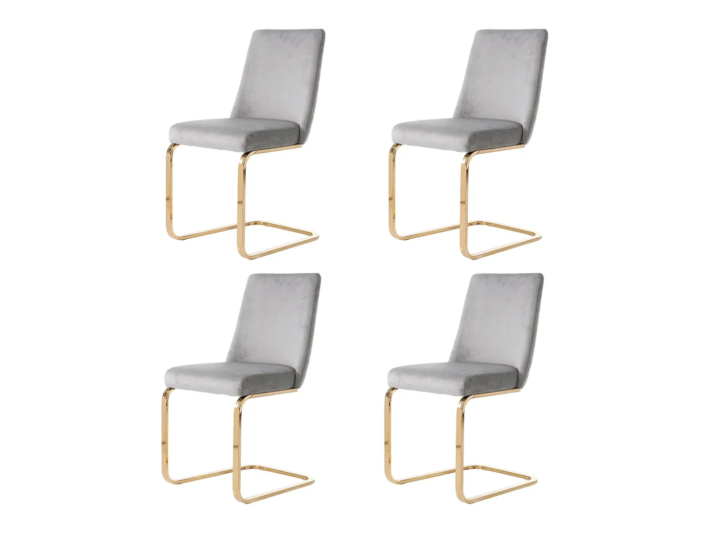 Juego de 4 sillas de comedor - terciopelo gris - con respaldo acolchado y patas de metal dorado