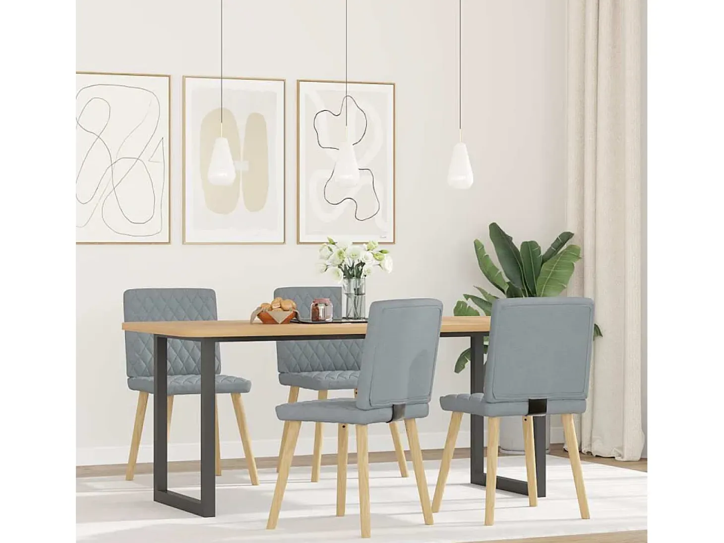Juego de 4 sillas de comedor de tela gris claro