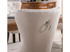 Juego de 2 sillas de comedor - con ribete de tachuelas y aro cromado - lino beige