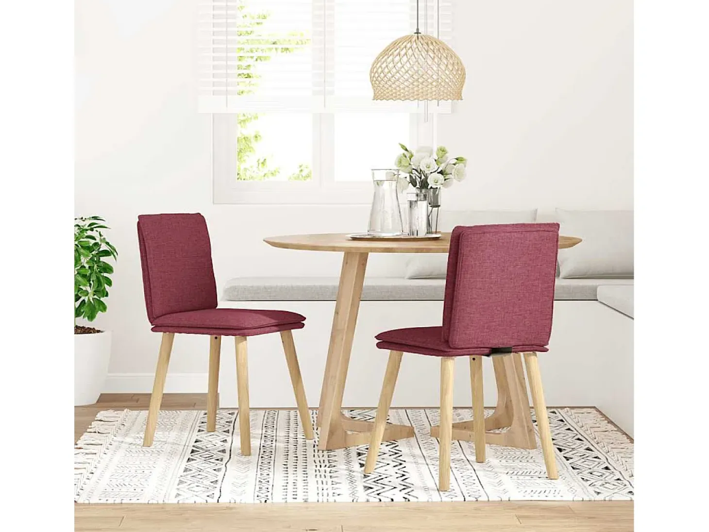 Juego de 2 sillas de comedor de tela color rojo burdeos