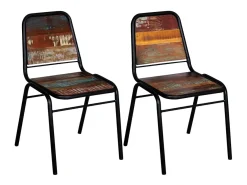 Juego de 2 sillas de comedor de madera maciza recuperada