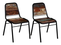 Juego de 2 sillas de comedor de madera maciza recuperada