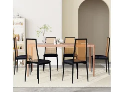 Juego de 2 sillas de comedor de ratán acolchado sin reposabrazos y con patas de metal, color negro